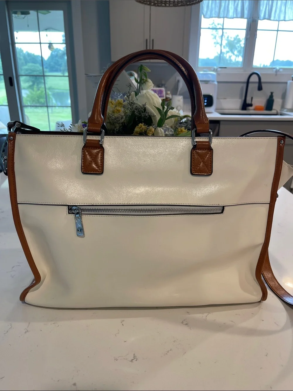 Cluci TwoTone Cream and Brown Wax Leather Briefcase Laptop Travel